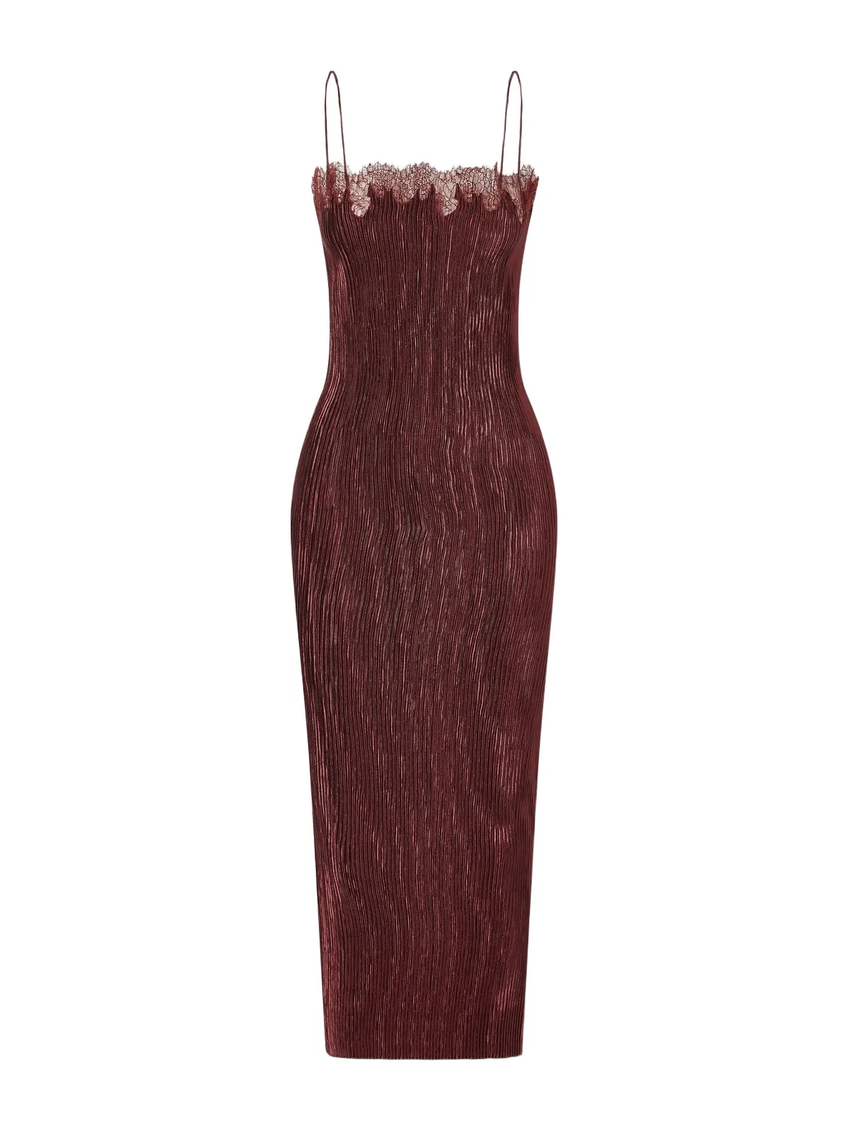 Lumie Lace-trimmed Pleated Satin Midi Dress Lumie Lace-trimmed Pleated Satin Midi Dress