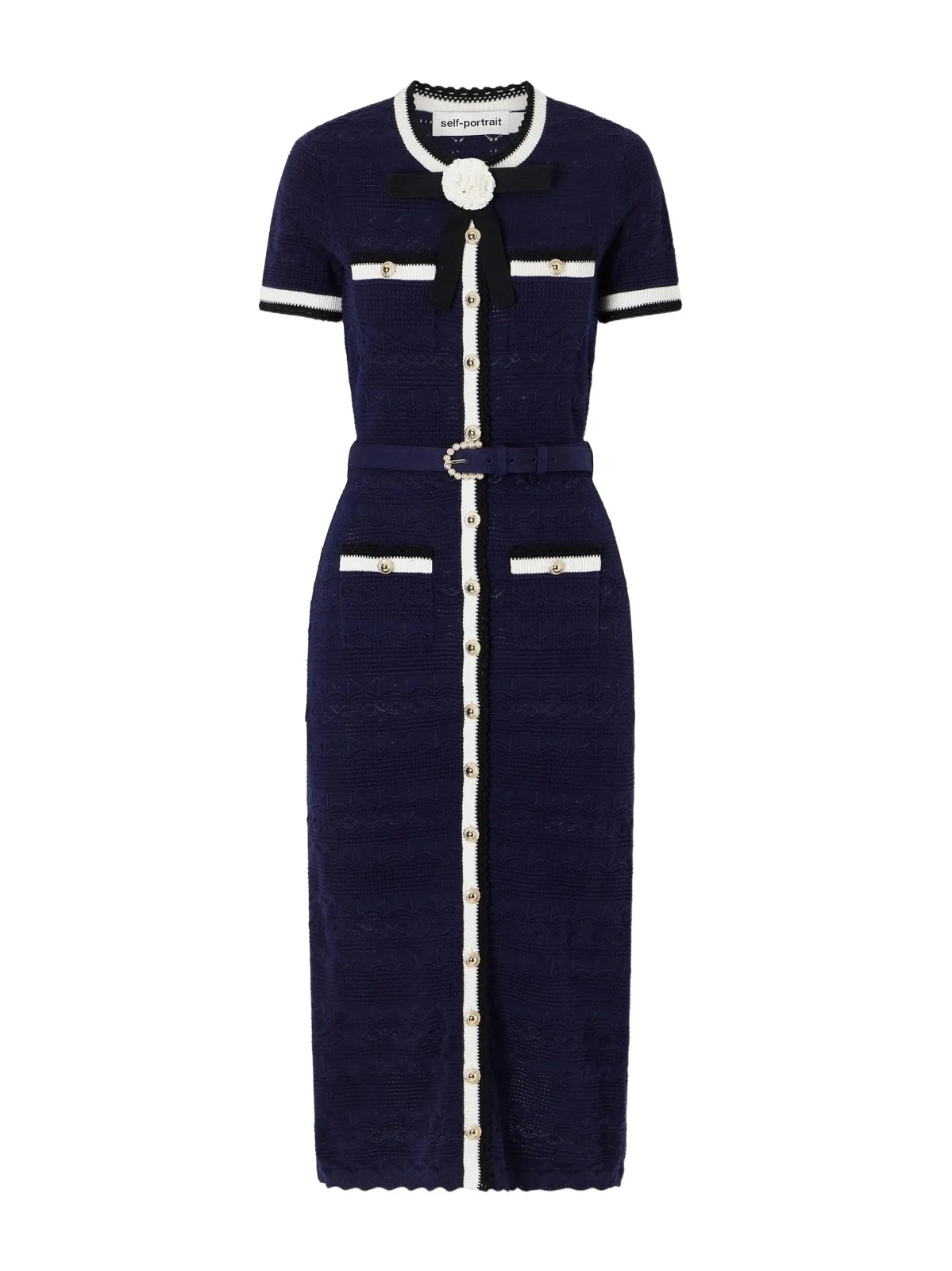 Embellished Bow-detailed Pointelle-knit Cotton-blend Midi Dress Embellished Bow-detailed Pointelle-knit Cotton-blend Midi Dress