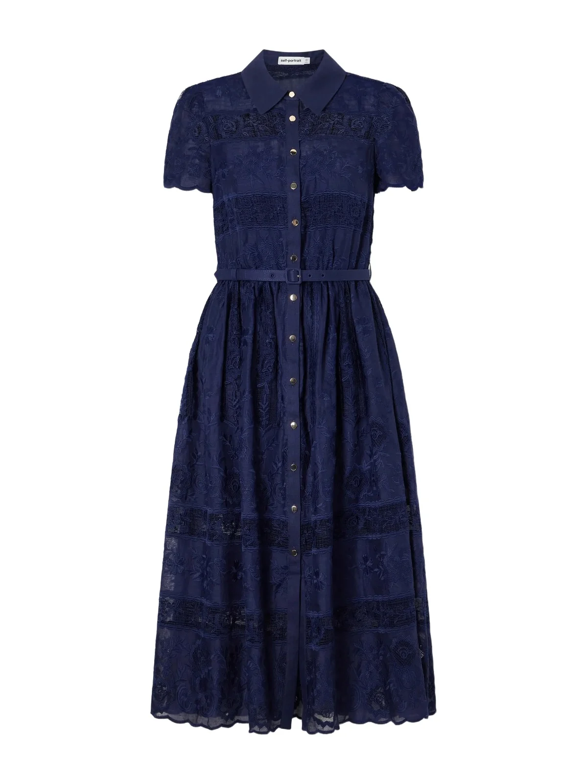 Belted Embroidered Lace-trimmed Ramie Midi Dress Belted Embroidered Lace-trimmed Ramie Midi Dress