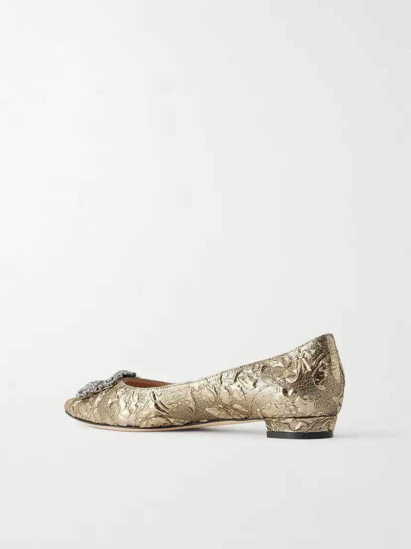 Manolo Blahnik + Emilia Wickstead Hangisi Crystal-embellished Metallic Jacquard Ballet Flats | Thumbnail 3 Manolo Blahnik + Emilia Wickstead Hangisi Crystal-embellished Metallic Jacquard Ballet Flats | Thumbnail 3