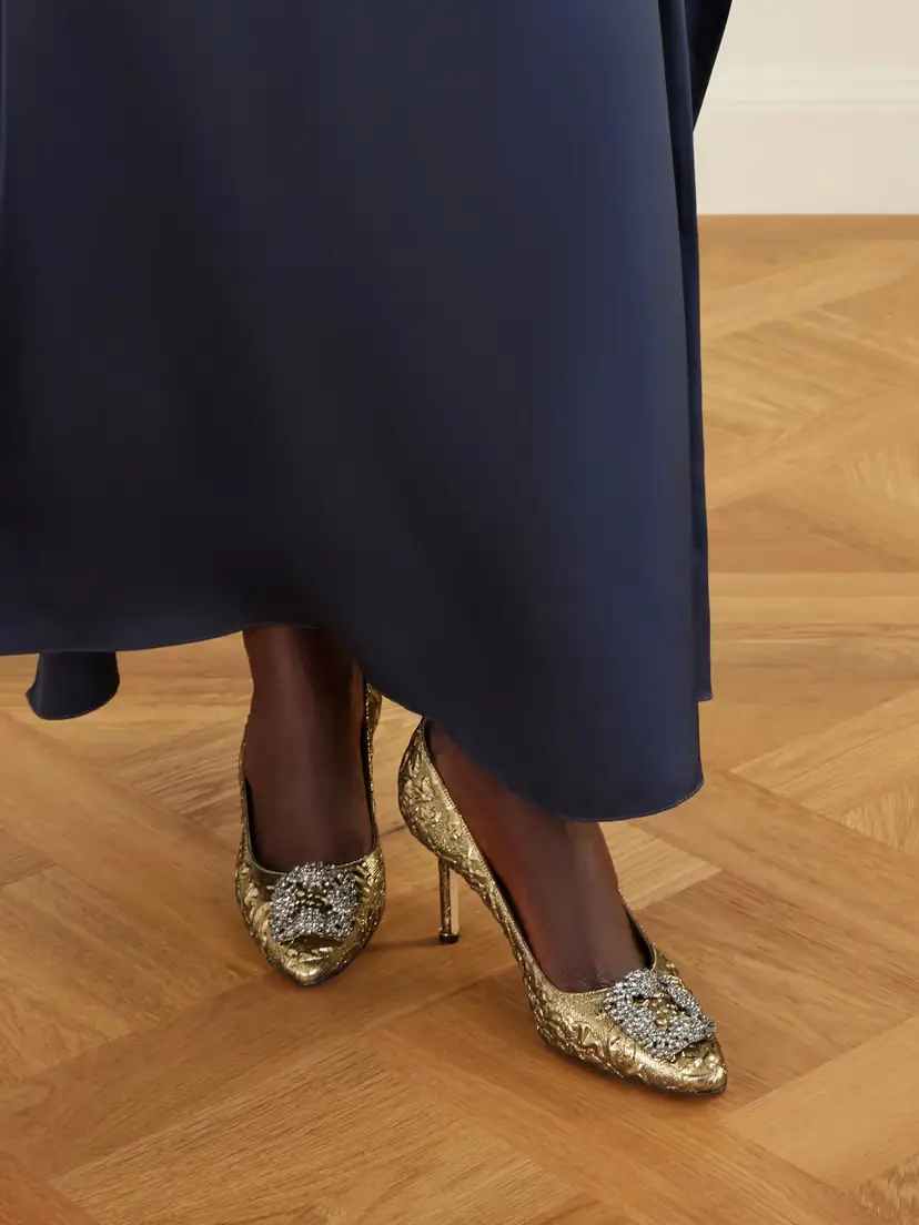 Manolo Blahnik + Emilia Wickstead Hangisi 70 Crystal-embellished Metallic Jacquard Pumps | Thumbnail 2 Manolo Blahnik + Emilia Wickstead Hangisi 70 Crystal-embellished Metallic Jacquard Pumps | Thumbnail 2