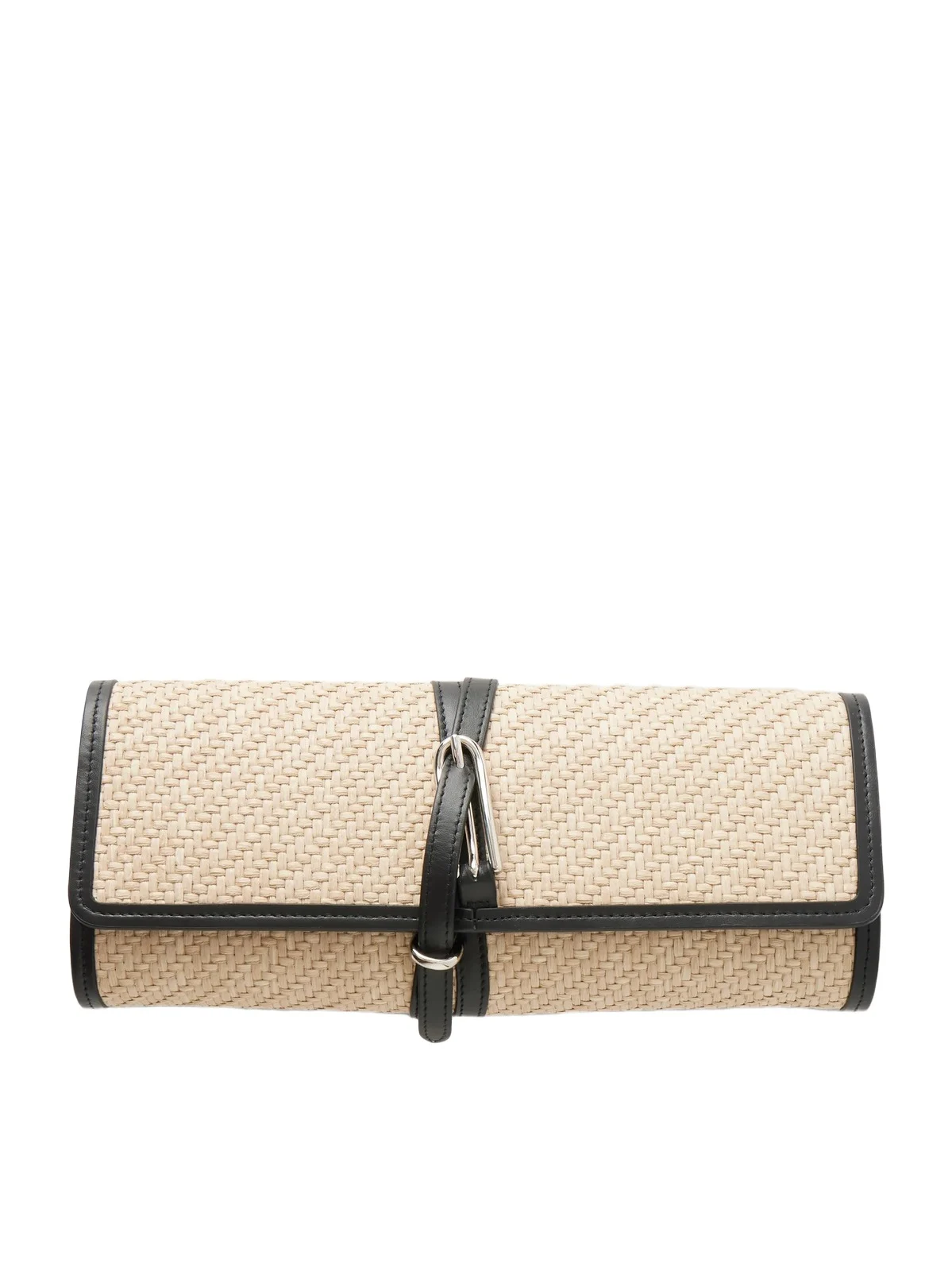 Liffner Leather-trimmed Raffia Clutch