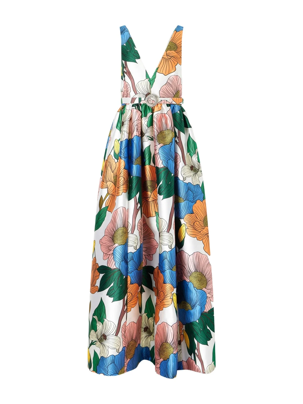 Isabella Belted Floral-print Taffeta Maxi Dress Isabella Belted Floral-print Taffeta Maxi Dress