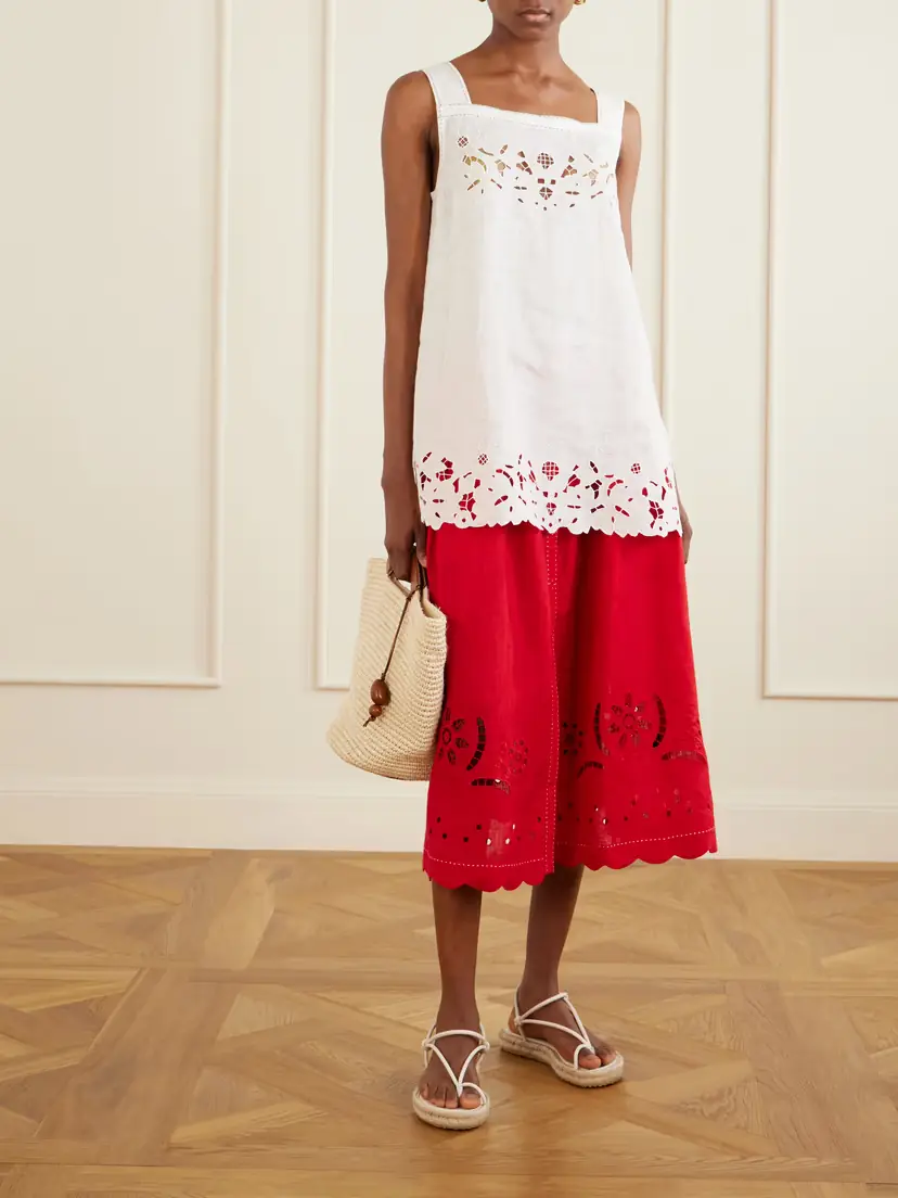 Vita Kin Broderie Anglaise-trimmed Linen Midi Skirt | Thumbnail 2