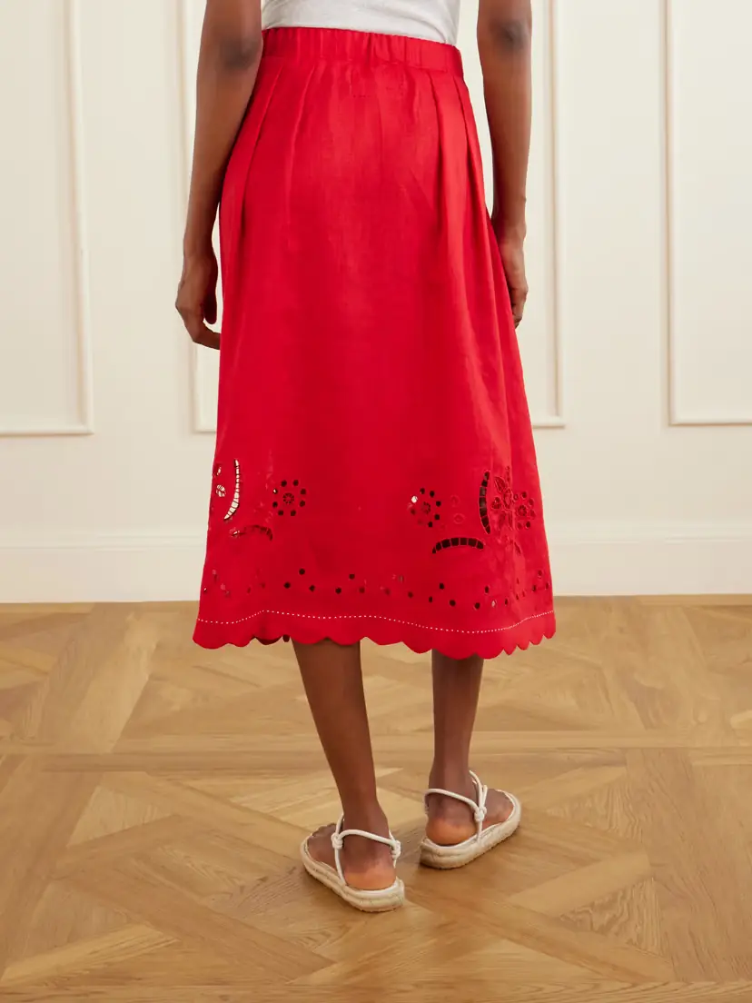 Vita Kin Broderie Anglaise-trimmed Linen Midi Skirt | Thumbnail 4