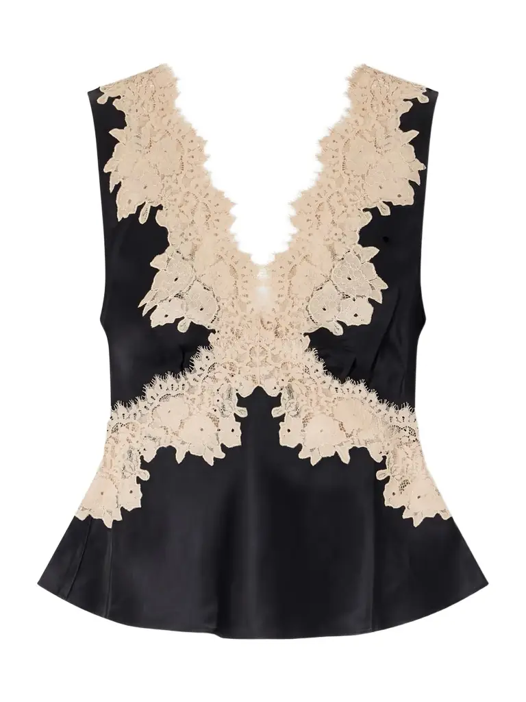 Rixo Emmie Lace-trimmed Satin Top | Image 1 Rixo Emmie Lace-trimmed Satin Top | Image 1