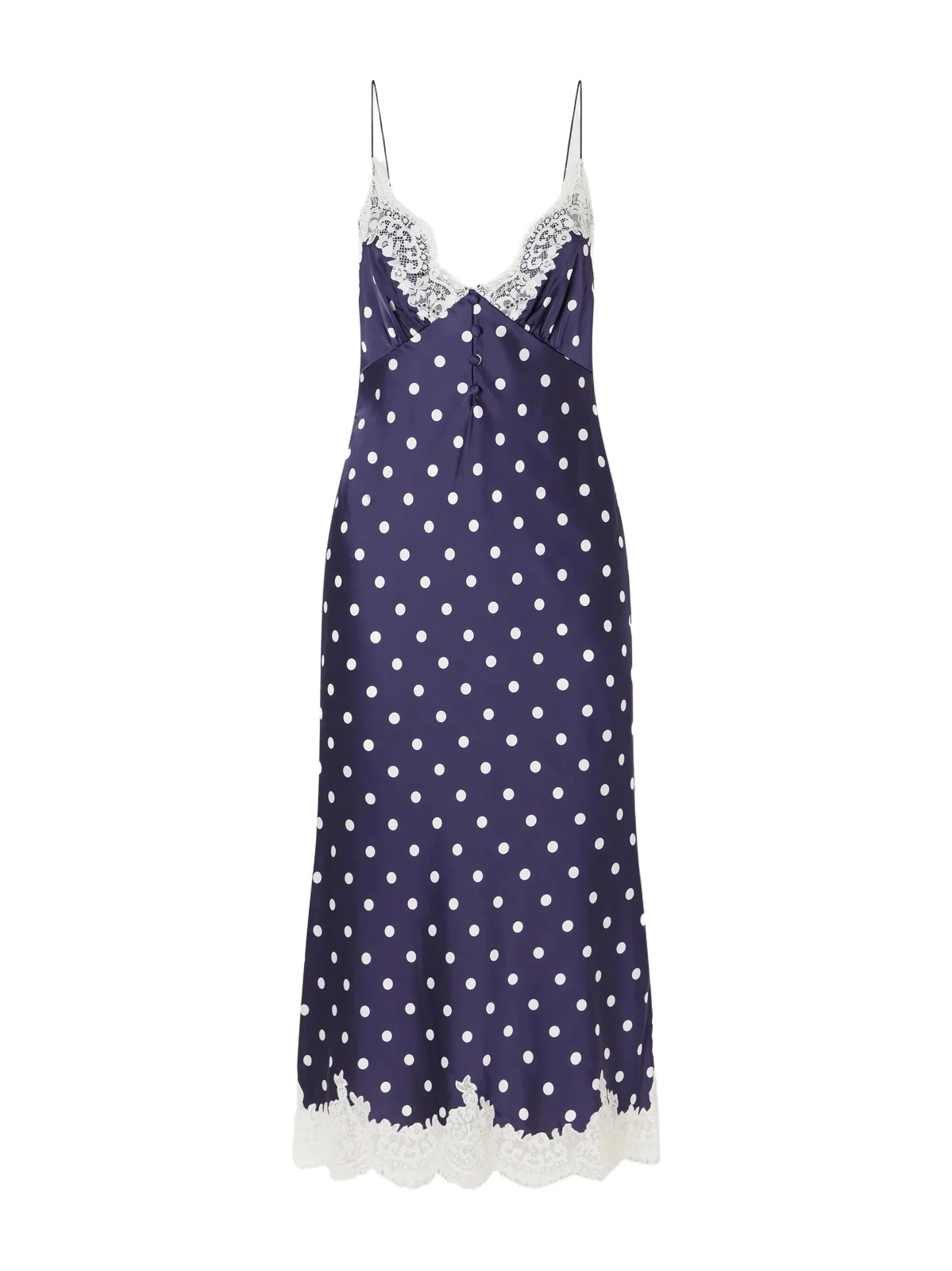 Self-Portrait Lace-trimmed Polka-dot Satin Midi Dress