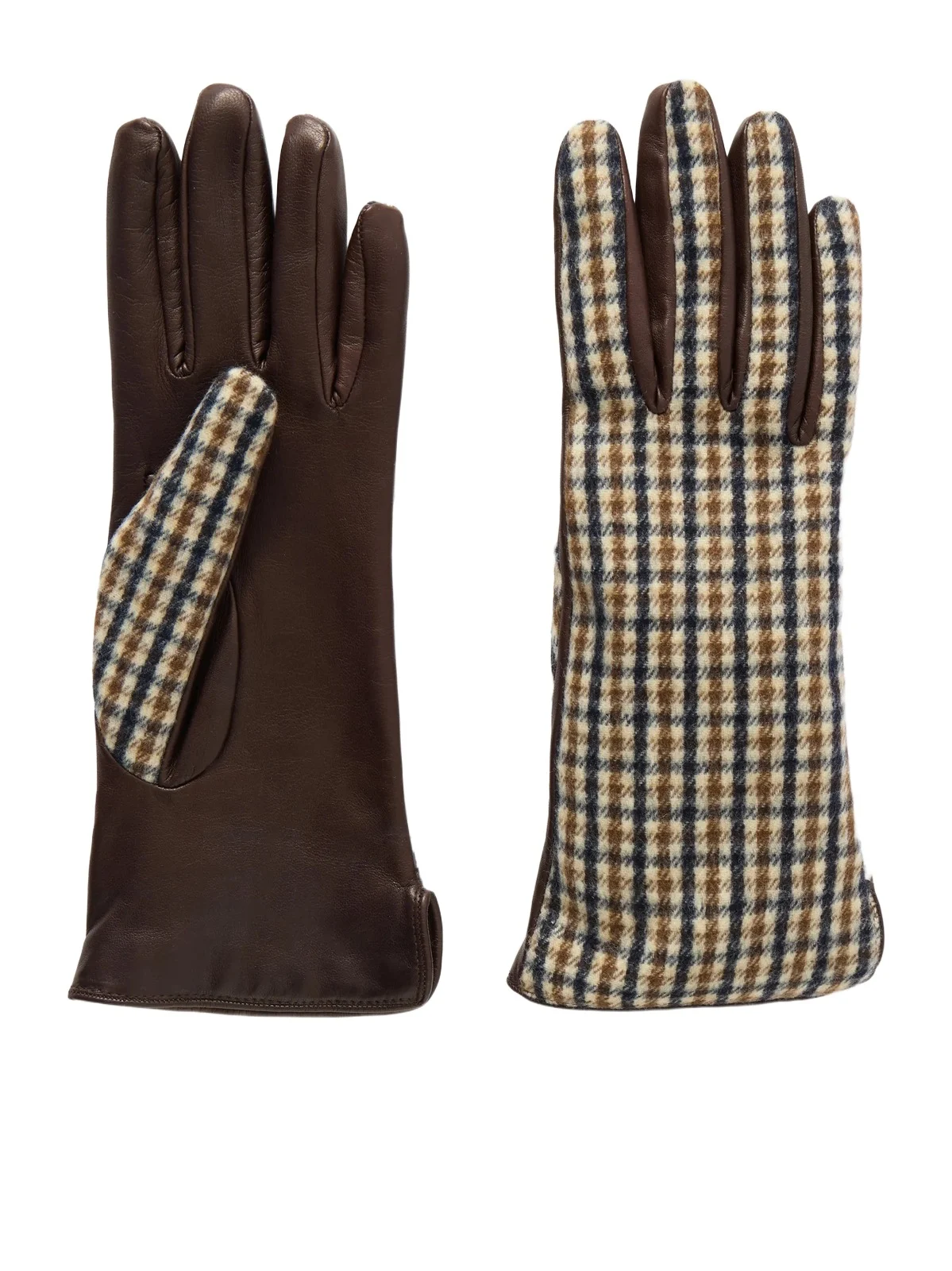 Brunello Cucinelli Checked Wool And Leather Gloves - Brown