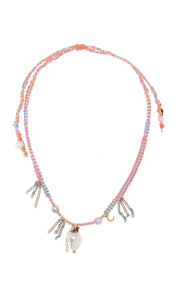 Joie DiGiovanni Neon Diamond Dagger Pearl And Lucky Charm Silk Rockstar Necklace | Image 1 Joie DiGiovanni Neon Diamond Dagger Pearl And Lucky Charm Silk Rockstar Necklace | Image 1