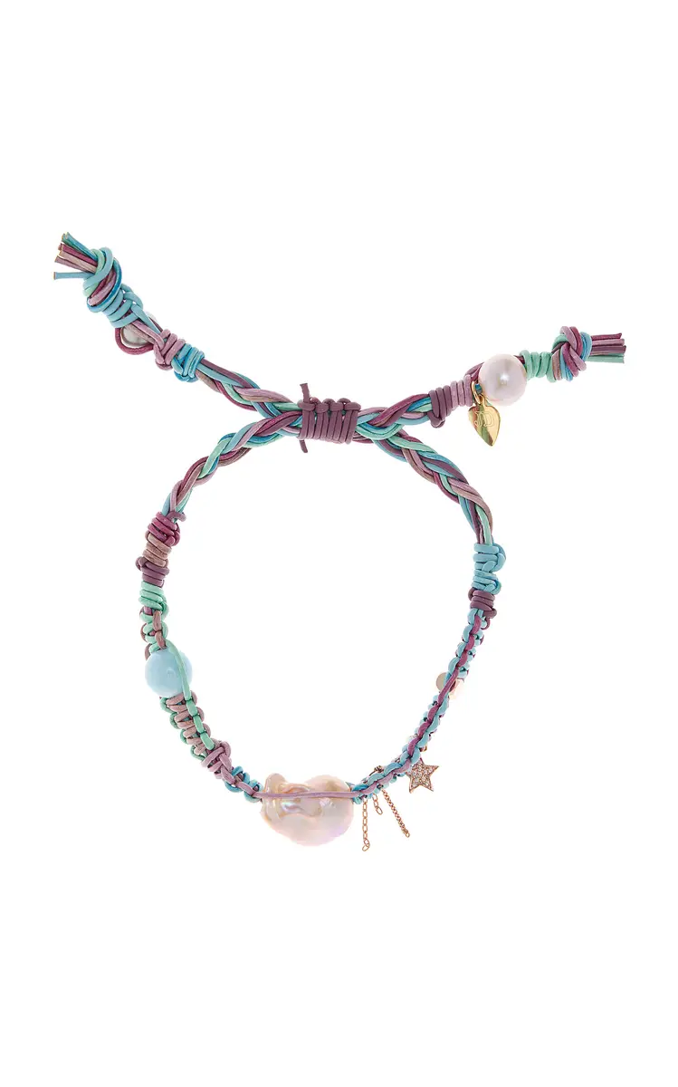 Joie DiGiovanni Metallic Barbie Beach Pearl; Leather Rocker Bracelet