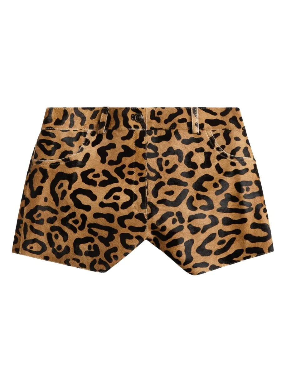 ZUT Ellis Leopard-Print Haircalf Leather Shorts