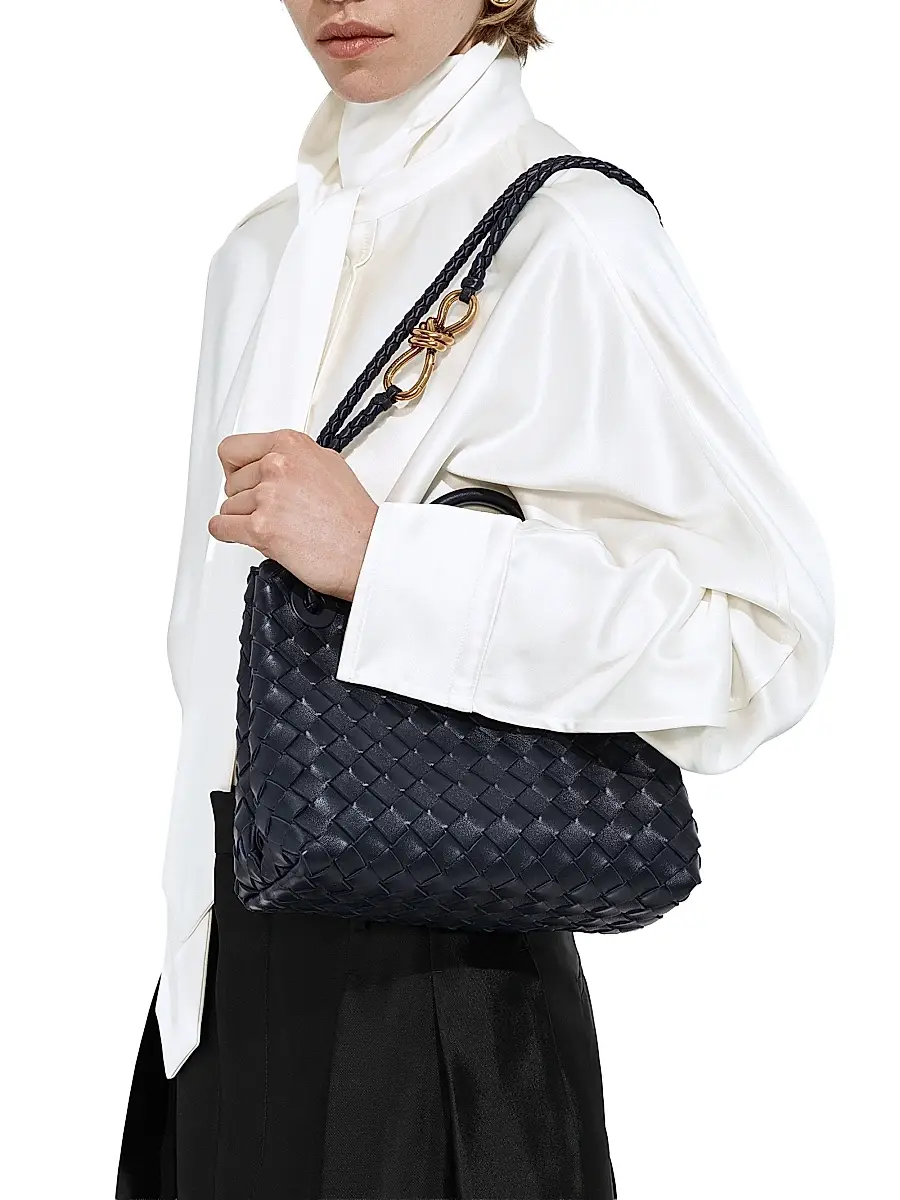 Bottega Veneta Women's Andiamo Small Intrecciato Leather Top-Handle Bag - Midnight | Thumbnail 2 Bottega Veneta Women's Andiamo Small Intrecciato Leather Top-Handle Bag - Midnight | Thumbnail 2