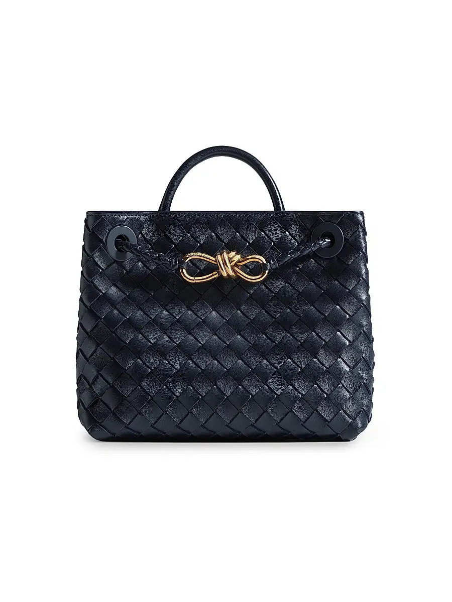 Bottega Veneta Women's Andiamo Intrecciato Leather Top-Handle Bag - Midnight | Image 1 Bottega Veneta Women's Andiamo Intrecciato Leather Top-Handle Bag - Midnight | Image 1
