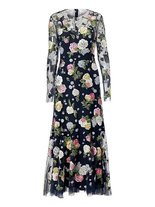 Women's Cabana Sheer Floral Embrodiered Midi-Dress