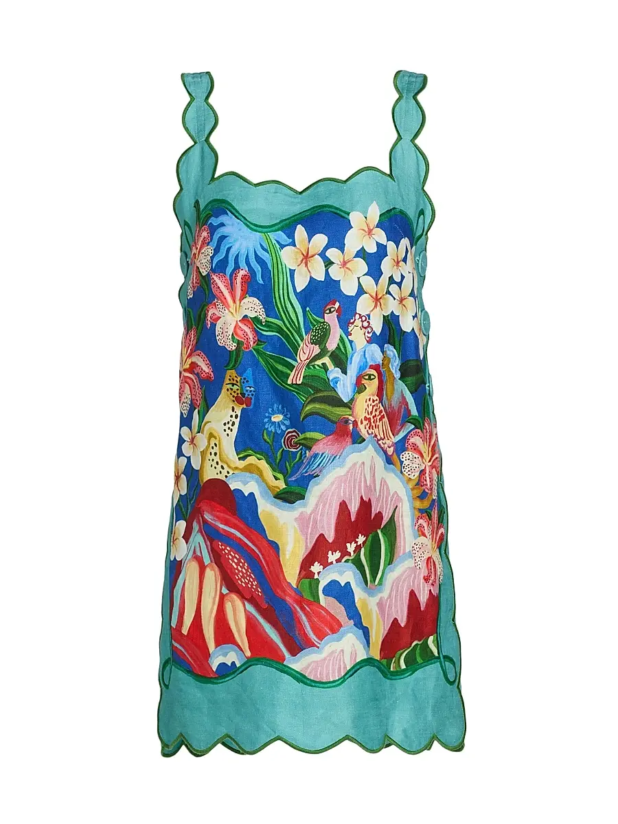 Farm Rio Women's Printed Scalloped Minidress - Blue | Image 1 Farm Rio Women's Printed Scalloped Minidress - Blue | Image 1