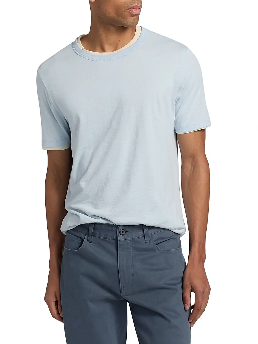 Vince Men's Fine Slub Cotton Double-Layer Crewneck T-Shirt | Thumbnail 3