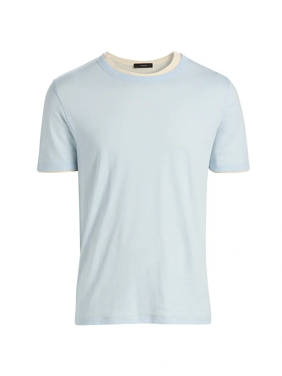 Vince Men's Fine Slub Cotton Double-Layer Crewneck T-Shirt - Playa Blue Smock - Size XXL | Image 1 Vince Men's Fine Slub Cotton Double-Layer Crewneck T-Shirt - Playa Blue Smock - Size XXL | Image 1