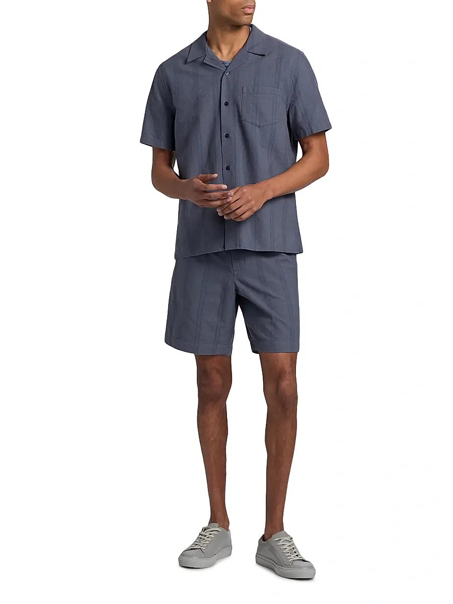 Vince Men's Cove Striped Cotton-Hemp Camp Shirt | Thumbnail 2 Vince Men's Cove Striped Cotton-Hemp Camp Shirt | Thumbnail 2