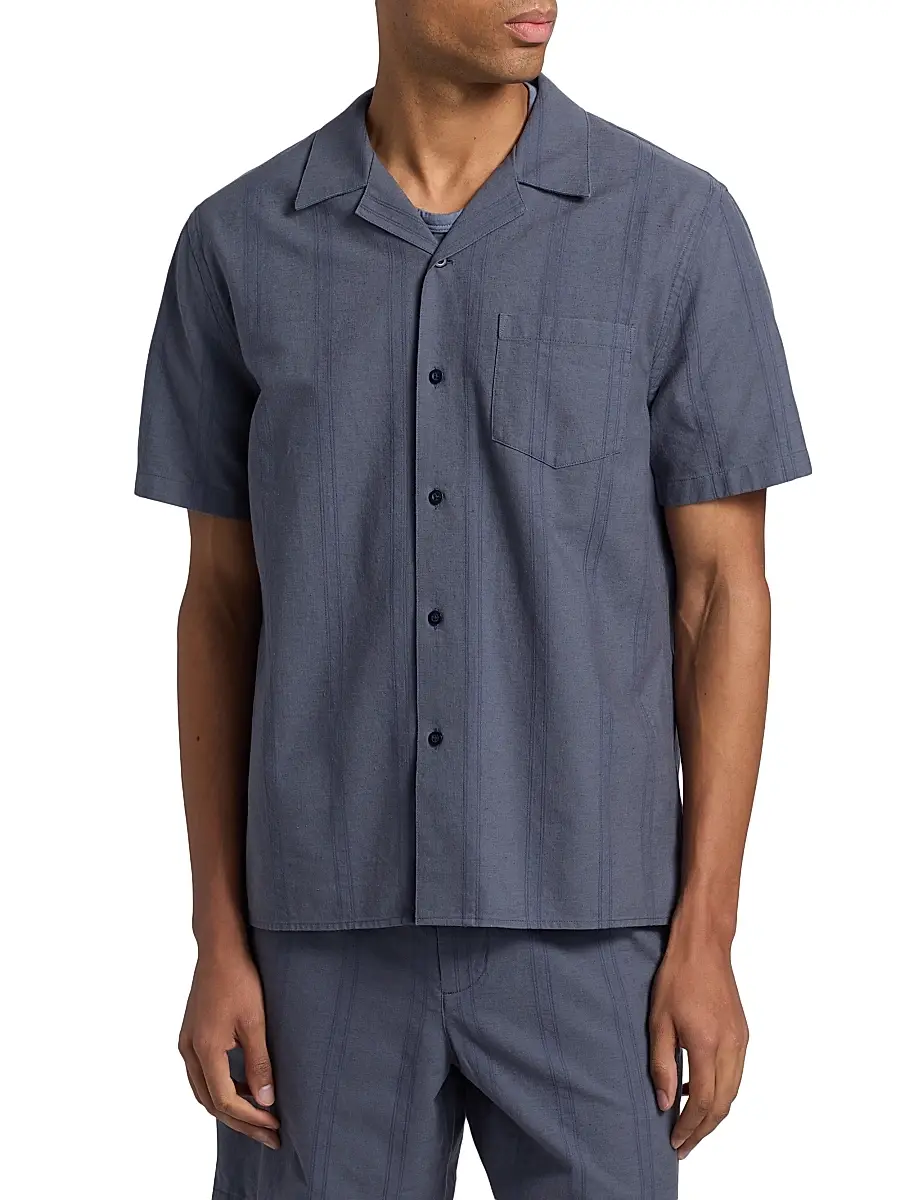 Vince Men's Cove Striped Cotton-Hemp Camp Shirt | Thumbnail 3 Vince Men's Cove Striped Cotton-Hemp Camp Shirt | Thumbnail 3