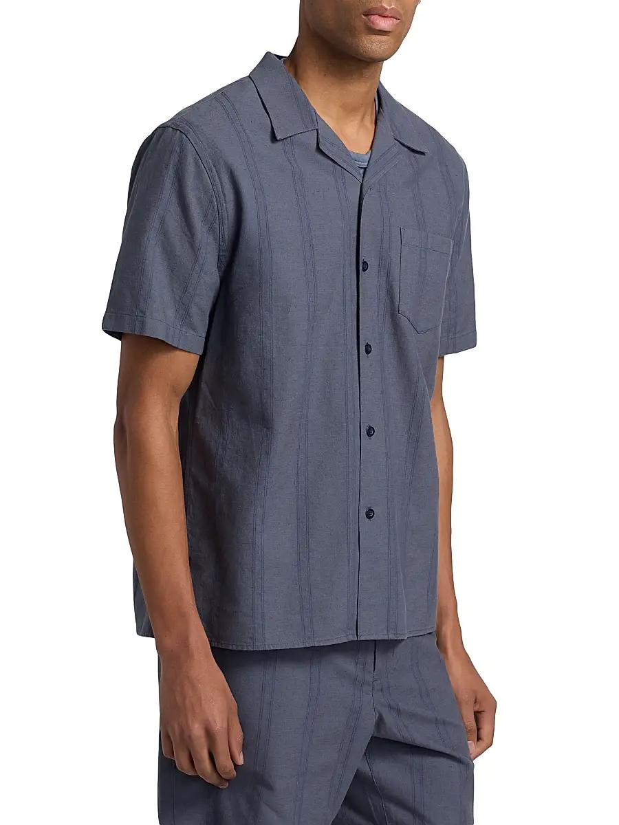 Vince Men's Cove Striped Cotton-Hemp Camp Shirt | Thumbnail 4 Vince Men's Cove Striped Cotton-Hemp Camp Shirt | Thumbnail 4