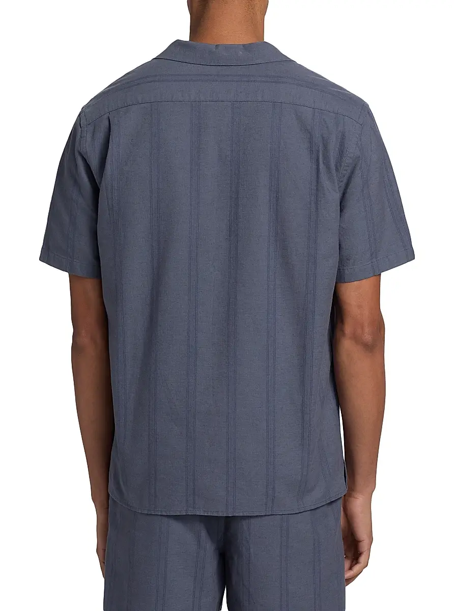 Vince Men's Cove Striped Cotton-Hemp Camp Shirt | Thumbnail 5 Vince Men's Cove Striped Cotton-Hemp Camp Shirt | Thumbnail 5