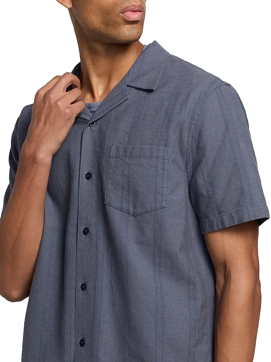Vince Men's Cove Striped Cotton-Hemp Camp Shirt | Thumbnail 6 Vince Men's Cove Striped Cotton-Hemp Camp Shirt | Thumbnail 6