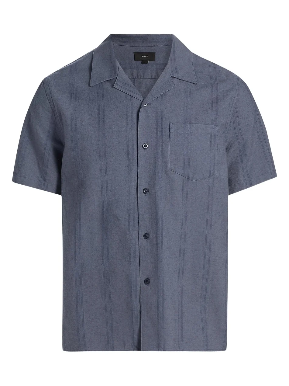 Vince Men's Cove Striped Cotton-Hemp Camp Shirt