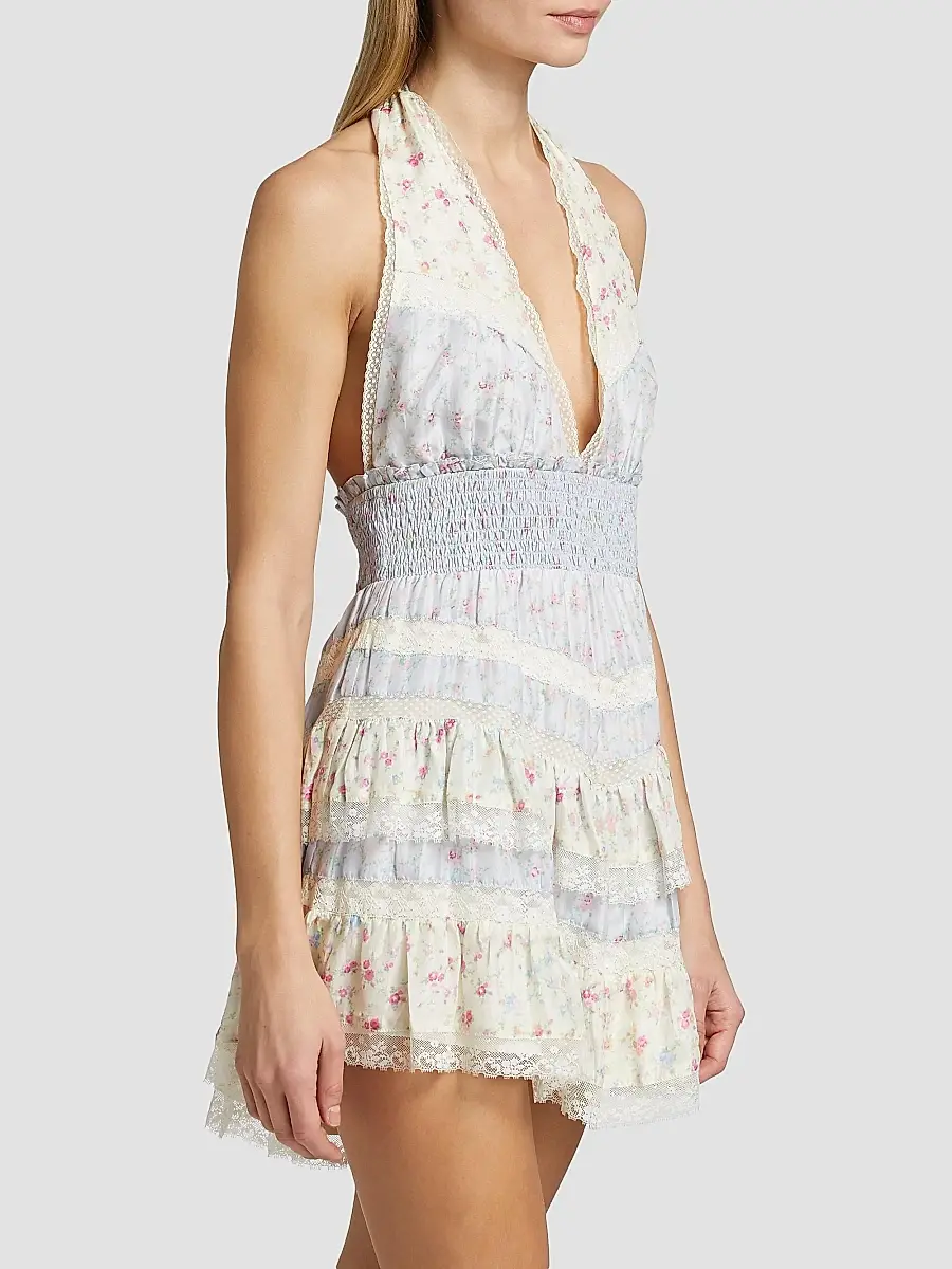 LoveShackFancy Women's Prim Halterneck Floral Minidress | Thumbnail 4