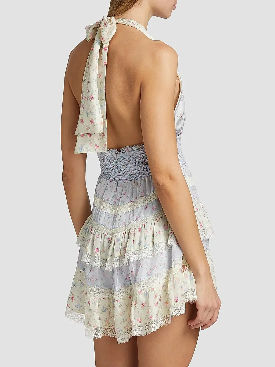 LoveShackFancy Women's Prim Halterneck Floral Minidress | Thumbnail 5