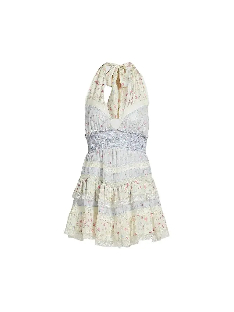 LoveShackFancy Women's Prim Halterneck Floral Minidress