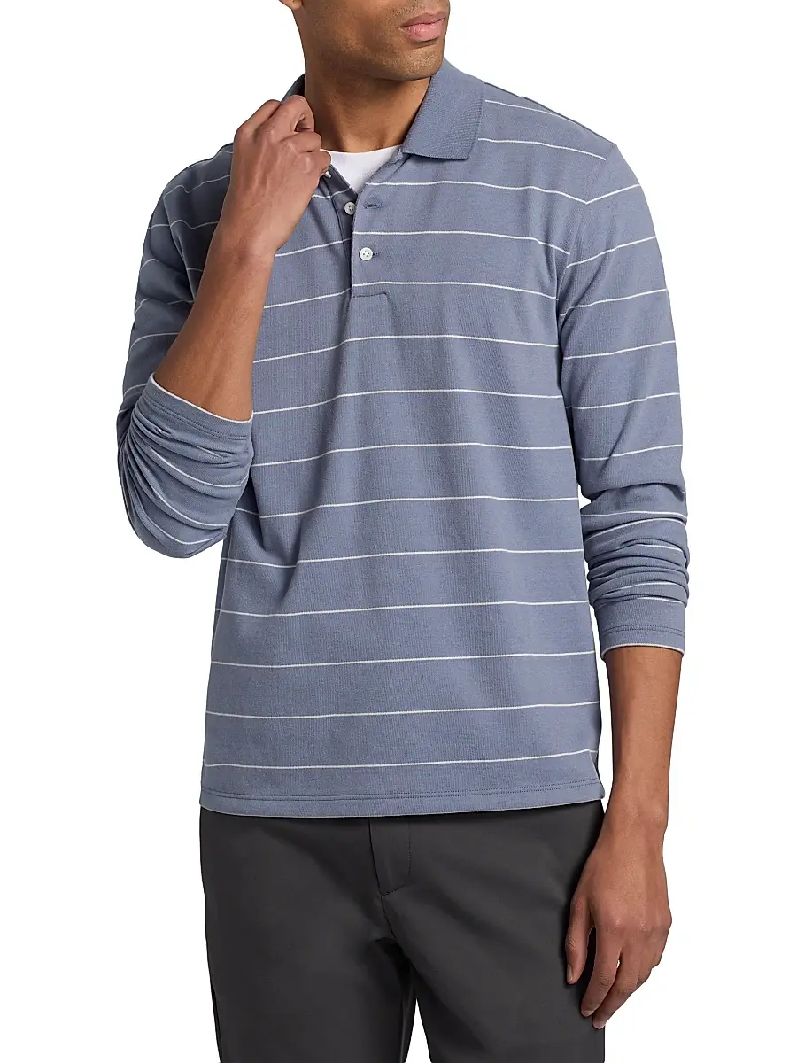 Vince Men's Striped Long-Sleeve Polo Shirt | Thumbnail 3