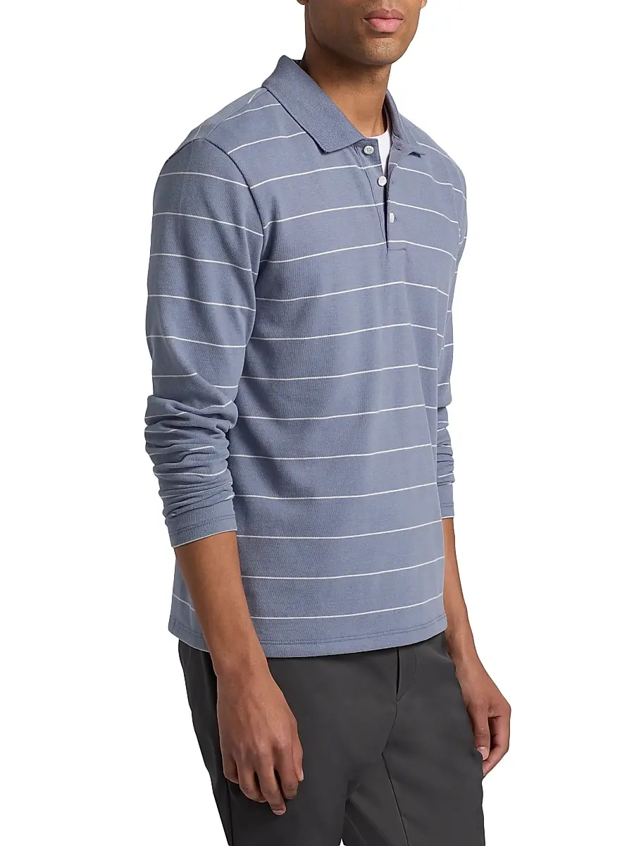 Vince Men's Striped Long-Sleeve Polo Shirt | Thumbnail 4