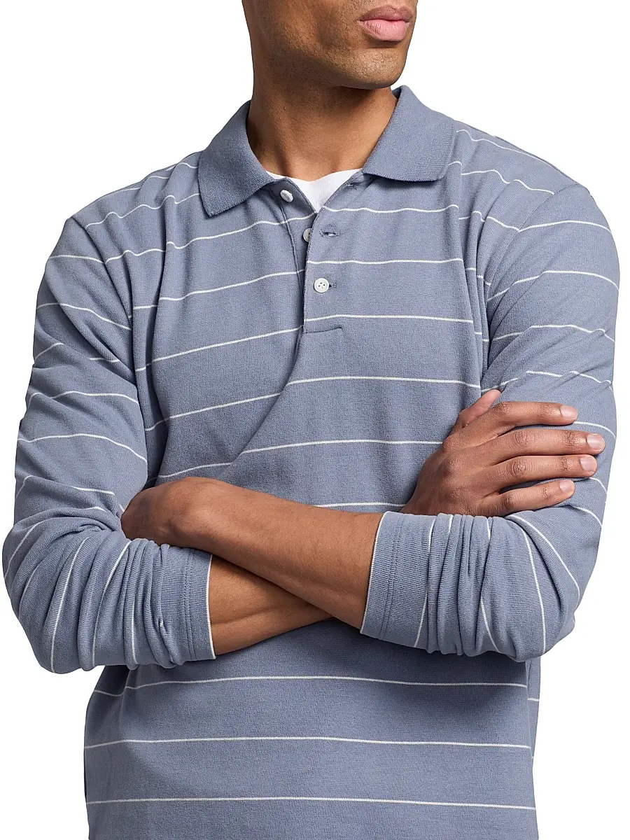 Vince Men's Striped Long-Sleeve Polo Shirt | Thumbnail 6