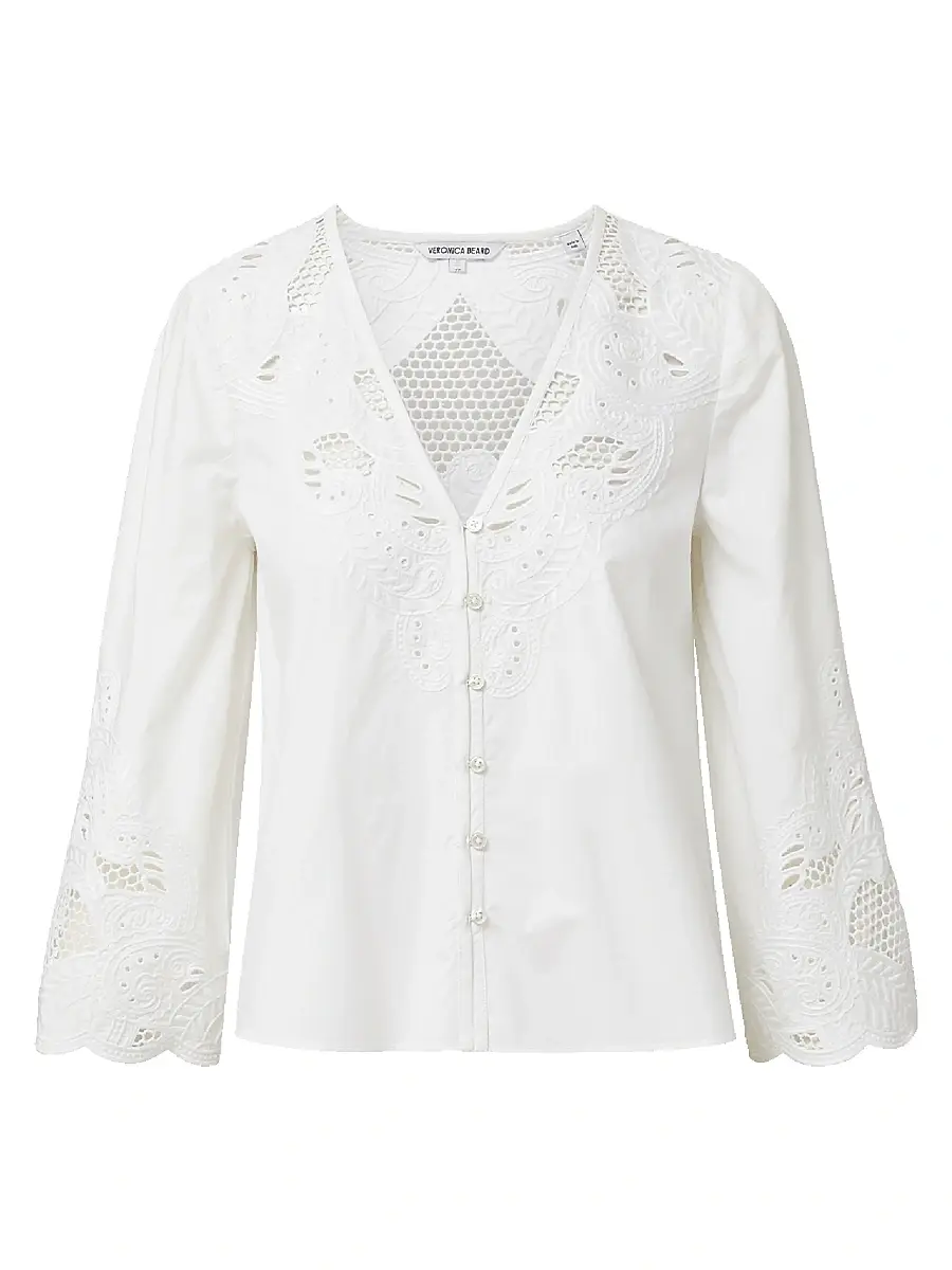 Veronica Beard Women's Suniva Eyelet Cotton Top | Image 1 Veronica Beard Women's Suniva Eyelet Cotton Top | Image 1