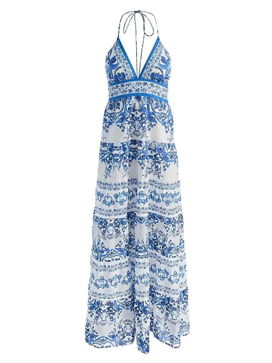 Alice + Olivia Women's Karolina Smocked Waist Tiered Maxi Dress | Image 1 Alice + Olivia Women's Karolina Smocked Waist Tiered Maxi Dress | Image 1
