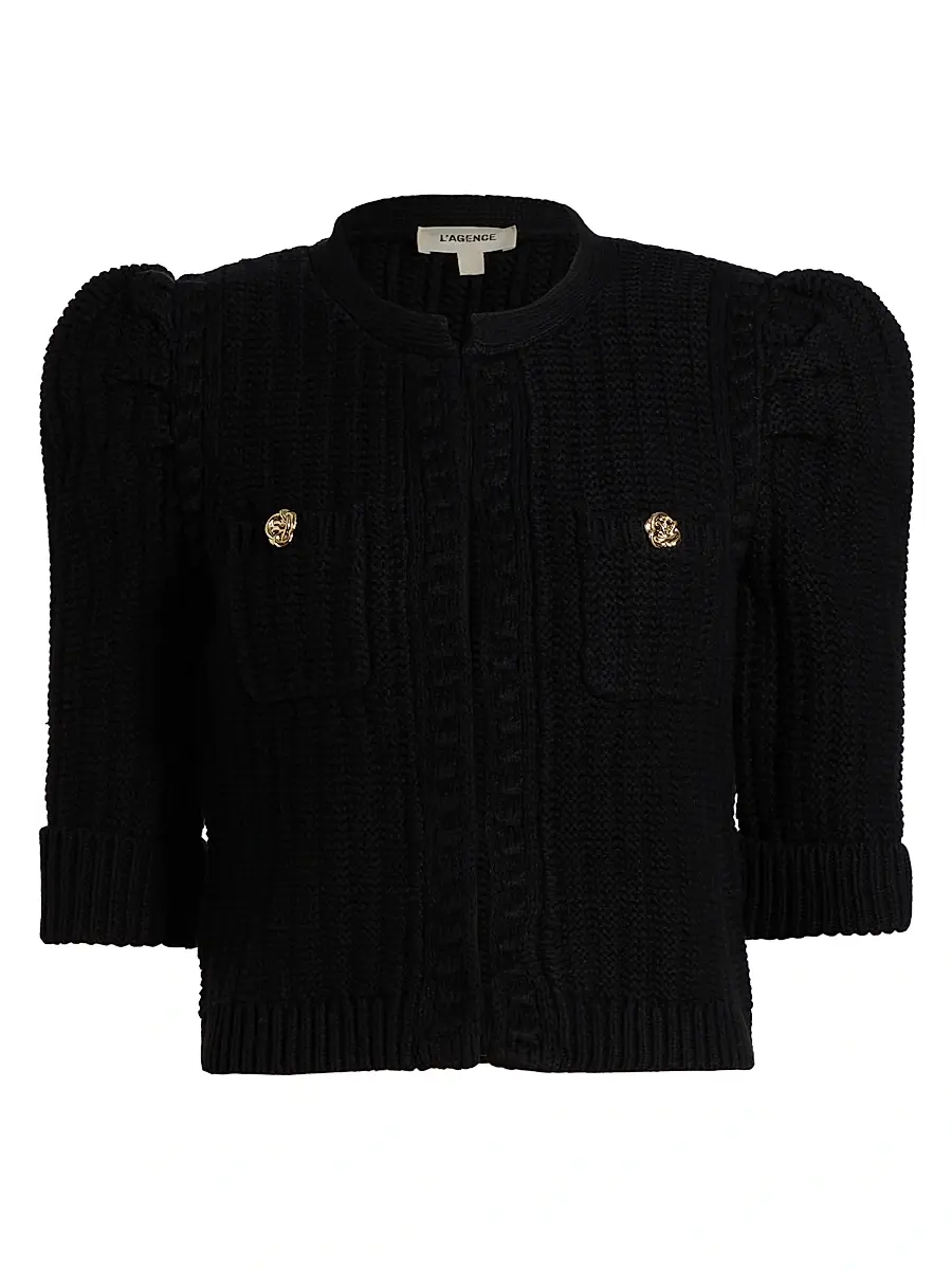 L'Agence Women's Delilah Cropped Textured Cardigan | Image 1 L'Agence Women's Delilah Cropped Textured Cardigan | Image 1