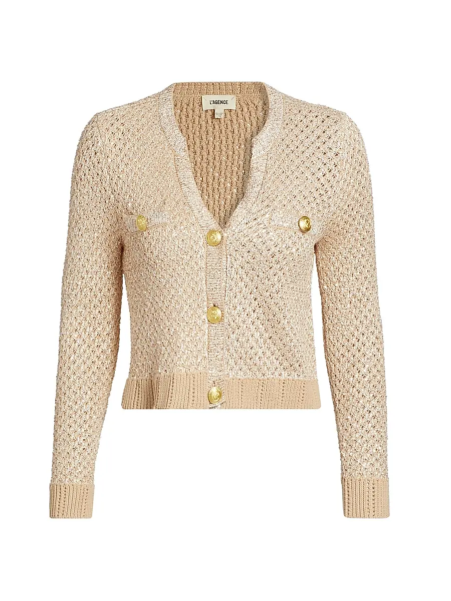 L'Agence Women's Blanca Knit Sequined Cardigan - Natural Multi Gold - Size XL | Image 1 L'Agence Women's Blanca Knit Sequined Cardigan - Natural Multi Gold - Size XL | Image 1