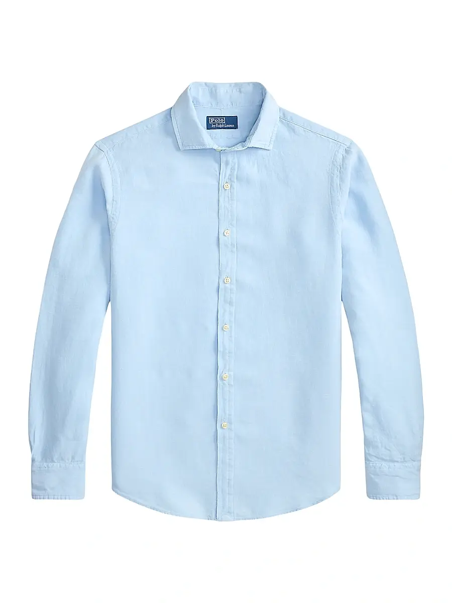 Polo Ralph Lauren Men's Linen Button-Front Shirt - Office Blue | Image 1 Polo Ralph Lauren Men's Linen Button-Front Shirt - Office Blue | Image 1