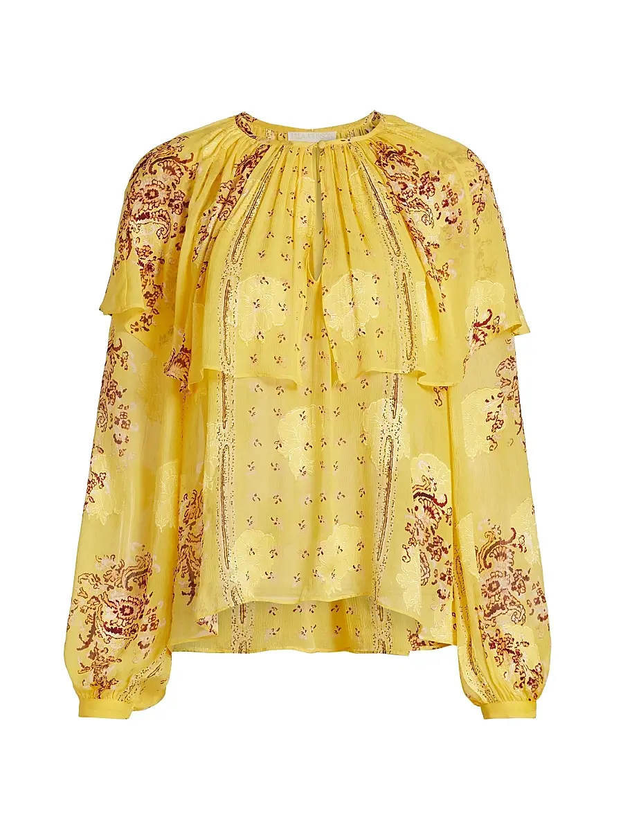 Ulla Johnson Women's Elissa Printed Silk Chiffon Cape Blouse | Image 1 Ulla Johnson Women's Elissa Printed Silk Chiffon Cape Blouse | Image 1