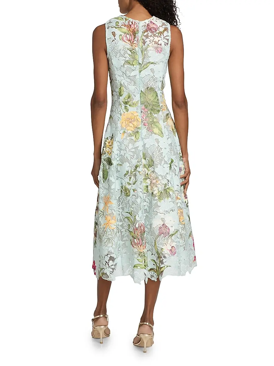 Oscar de la Renta Women's Floral-Print Lace Midi-Dress | Thumbnail 5 Oscar de la Renta Women's Floral-Print Lace Midi-Dress | Thumbnail 5