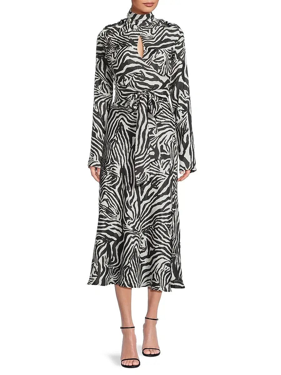 Undra Celeste Women's Joi Zebra-Print Tie-Waist Midi-Dress | Thumbnail 2 Undra Celeste Women's Joi Zebra-Print Tie-Waist Midi-Dress | Thumbnail 2