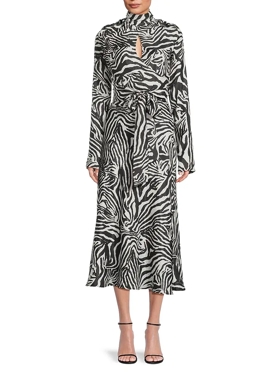 Undra Celeste Women's Joi Zebra-Print Tie-Waist Midi-Dress | Thumbnail 3 Undra Celeste Women's Joi Zebra-Print Tie-Waist Midi-Dress | Thumbnail 3