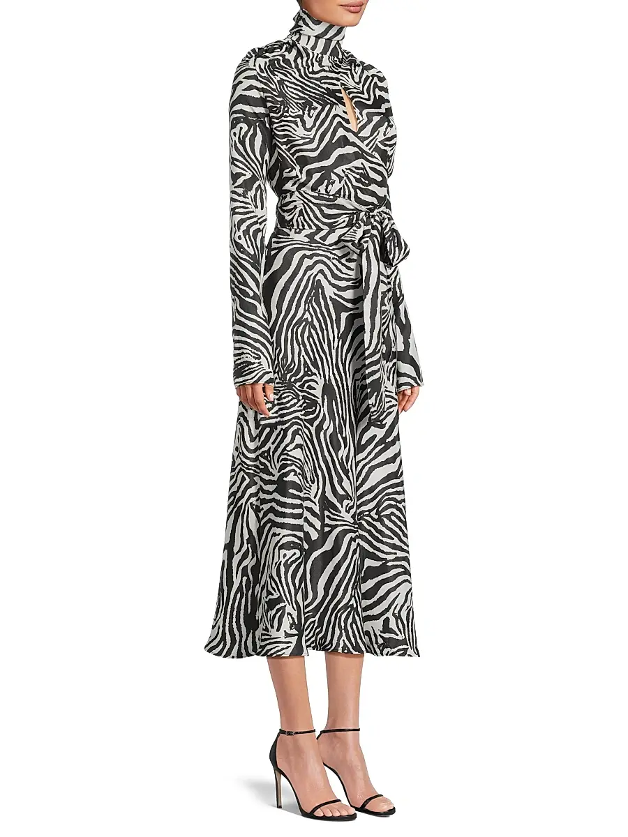 Undra Celeste Women's Joi Zebra-Print Tie-Waist Midi-Dress | Thumbnail 4 Undra Celeste Women's Joi Zebra-Print Tie-Waist Midi-Dress | Thumbnail 4