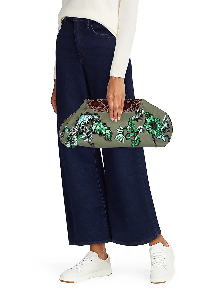 Dries Van Noten Women's Medium Embroidered Cotton Clutch | Thumbnail 3