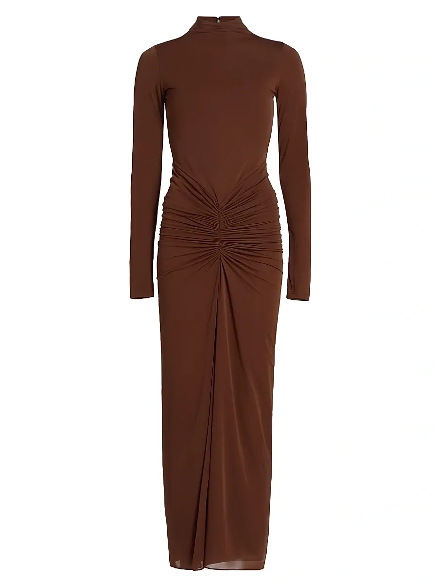 Ronny Kobo Women's Scorpio Ruched Column Maxi Dress - Brown | Image 1 Ronny Kobo Women's Scorpio Ruched Column Maxi Dress - Brown | Image 1