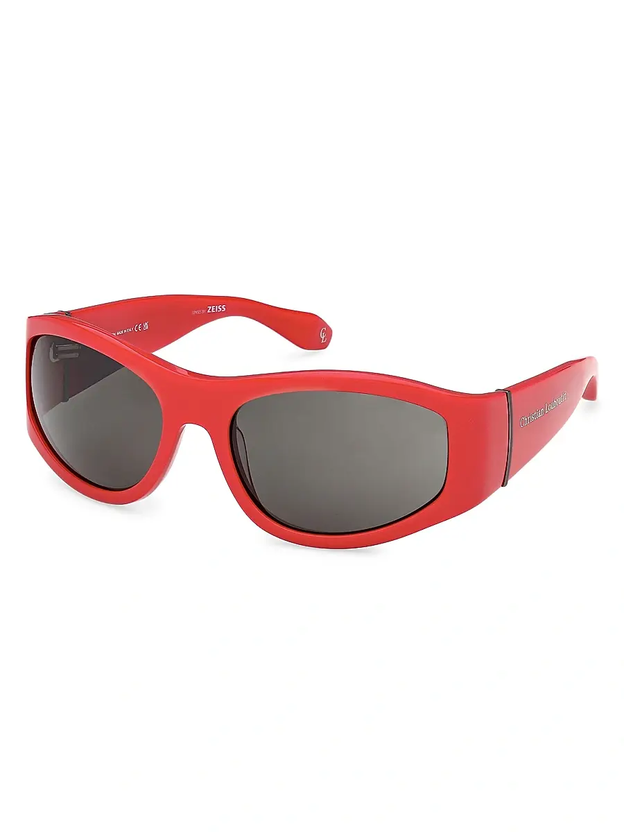 Christian Louboutin Men's 60MM Oval Sunglasses - Shiny Red Smoke | Image 1 Christian Louboutin Men's 60MM Oval Sunglasses - Shiny Red Smoke | Image 1