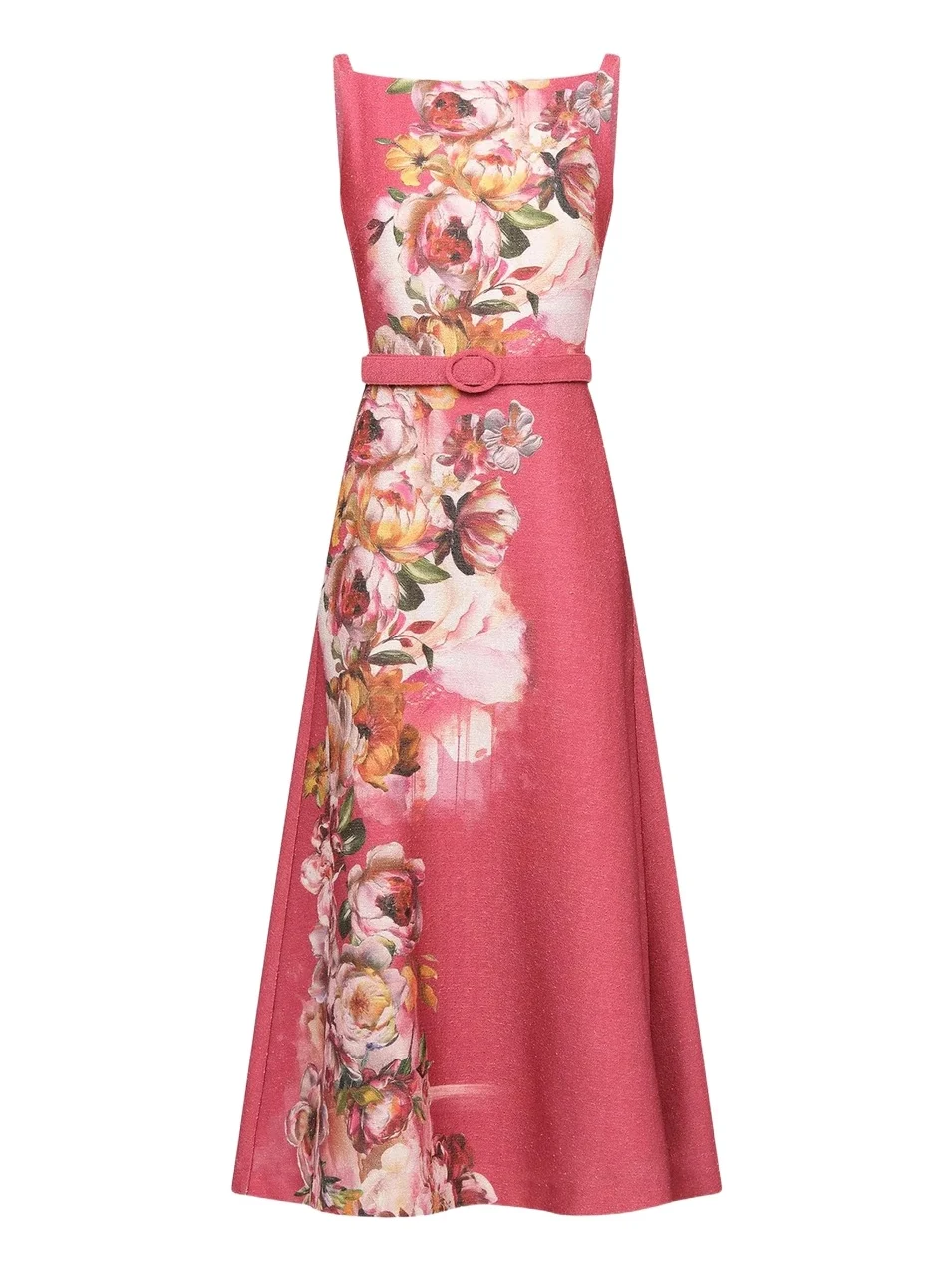 Women's Slyvie Floral Satin Belted Tea-Length Dress Women's Slyvie Floral Satin Belted Tea-Length Dress