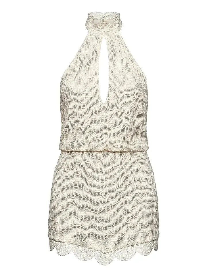 Women's Elise Embroidered Cotton Mesh Halterneck Minidress