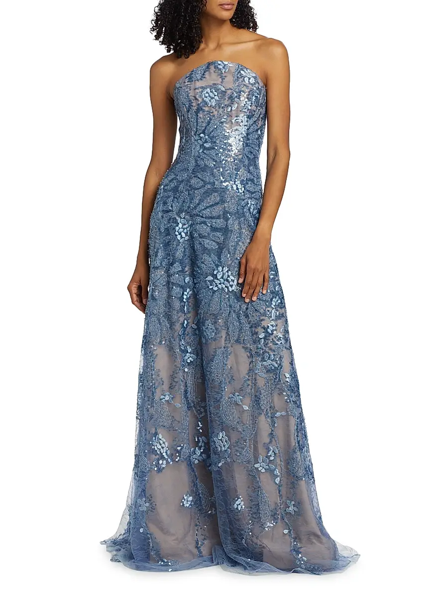 Rene Ruiz Collection Women's Floral Beaded Strapless A-Line Gown | Thumbnail 2 Rene Ruiz Collection Women's Floral Beaded Strapless A-Line Gown | Thumbnail 2