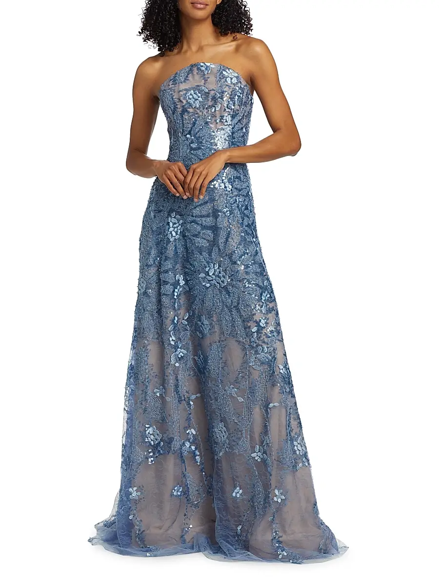 Rene Ruiz Collection Women's Floral Beaded Strapless A-Line Gown | Thumbnail 3 Rene Ruiz Collection Women's Floral Beaded Strapless A-Line Gown | Thumbnail 3